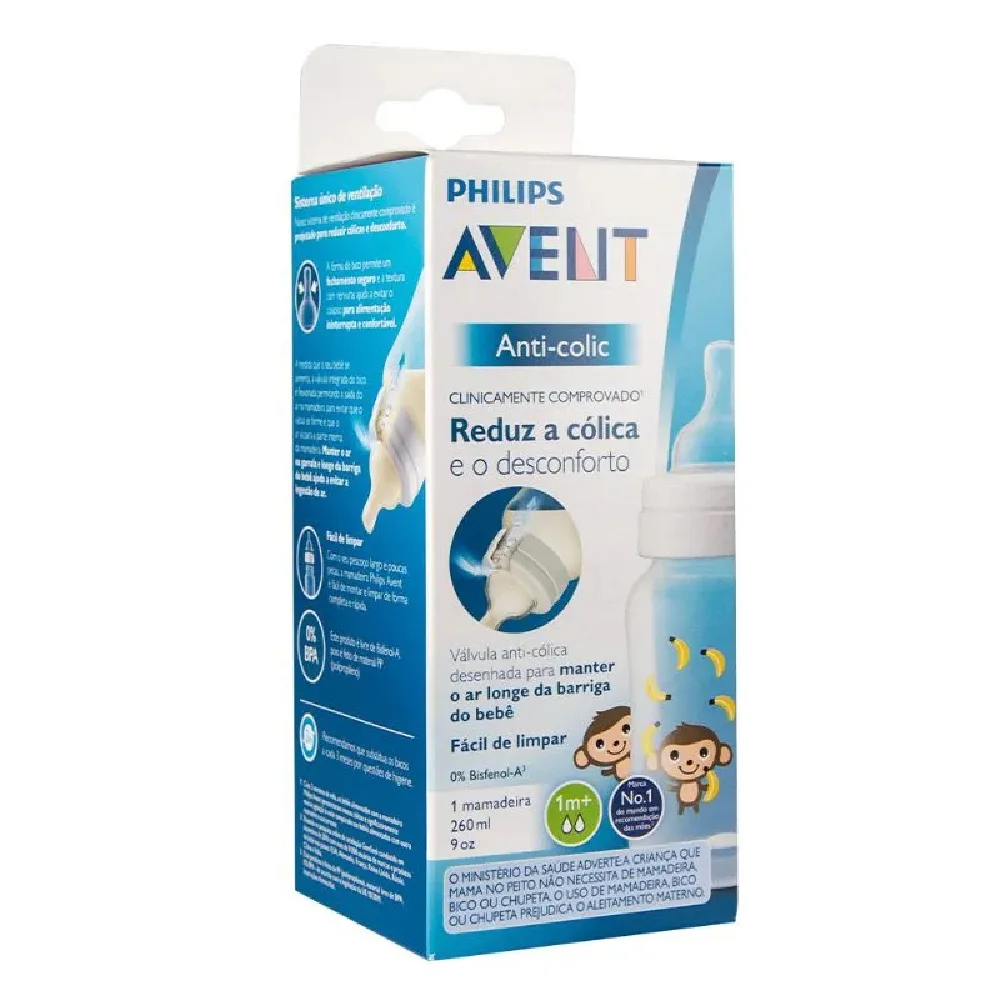 Mamadera Avent Anticólicos Monito 260ml Libre BPA