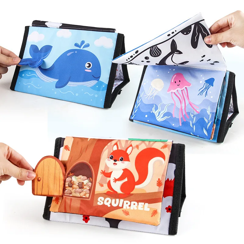 Cartoon Animals Early Education Toys For Baby 10 Page Cloth Book Montessori Touch And Feel Infant Soft Desk Calendar Cloth Books