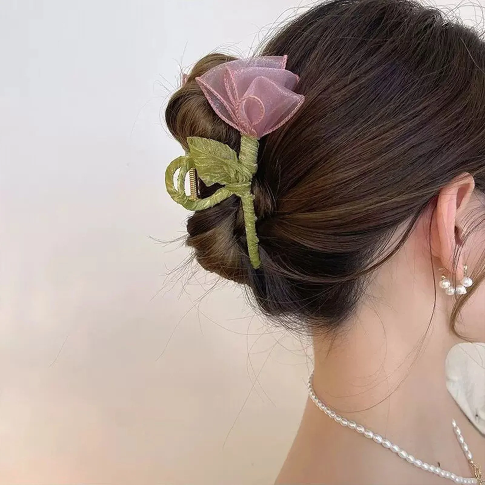 Rosa/weiße Tulpe Seidenblume Hai Clip Haarklammern für Frauen Pferdeschwanz Haarnadel Haarkrabben Haarspange Mädchen Mode Haarschmuck – Detail 2