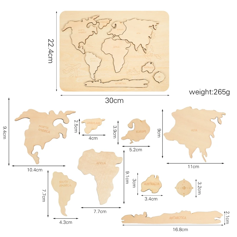 Kid Montessori Wooden Toy World Seven Continents Puzzle 6