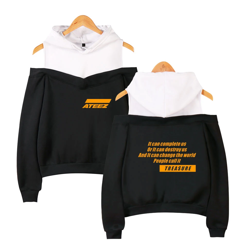 

Hot Sale ATEEZ Off Shoulder Sweatshirt Women's Fashion Casual Streetwear Off-shoulder Hoodie Sexy Sweathirt Pattern Printing Top