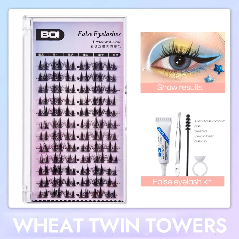 Lash Extension Kit Cat Eye Individual Lashes Ultra-Large Wispy Thin Band Individual Cluster Lashes Kit for Self Application BQI Diy