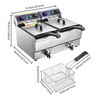 Friteuse Électrique Commerciale Podofo à Double Bac à Huile, Double Valve de Vidange, Minuteur, 3000W, 20L, en Acier Inoxydable, Double Cuve, Friteuse Submersible 6