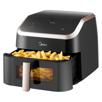Midea XXL friggitrice ad aria 9 L, 8-in-1, camere Extra larghe, Max 200 °C, friggitrice senza olio, grigliare, cuocere al forno, arrostire, muslimare 1