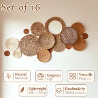 Set of 16 Hanging Woven Baskets Boho Handmade Wall Decor Round Rattan Straw Seagrass Baskets for Living Room/Kitchen/Bedroom 1