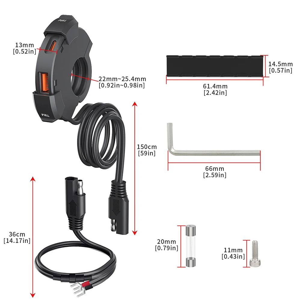 오토바이 USB 듀얼 고속 충전 오토바이 충전기, 모토용 모바일 충전기 플러그, PD 30W, C타입 18W, 12V-24V