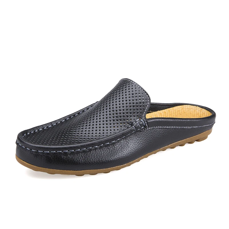 

Summer Men's Shoes Casual Brand Mens Breathable Loafers Genuine Leather Half Slipper For Men Slip on Lazy Driving Shoe Moccasins