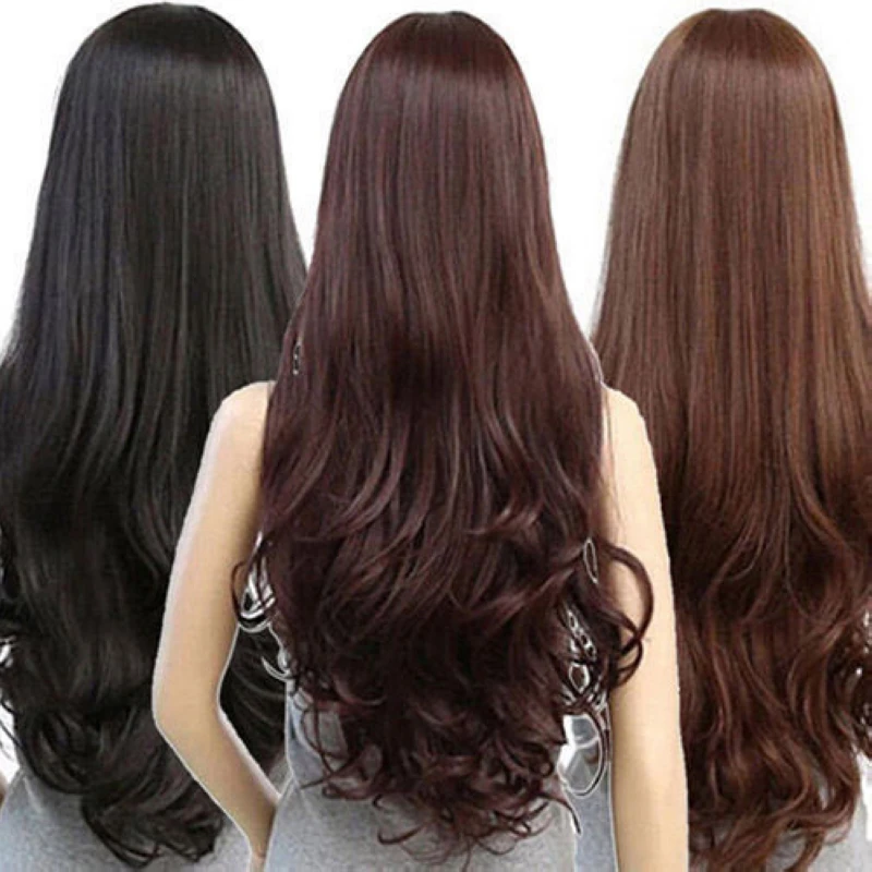 Women Long Curly Wavy Full Wig Gold Black Brown Hair Cosplay Party Wig