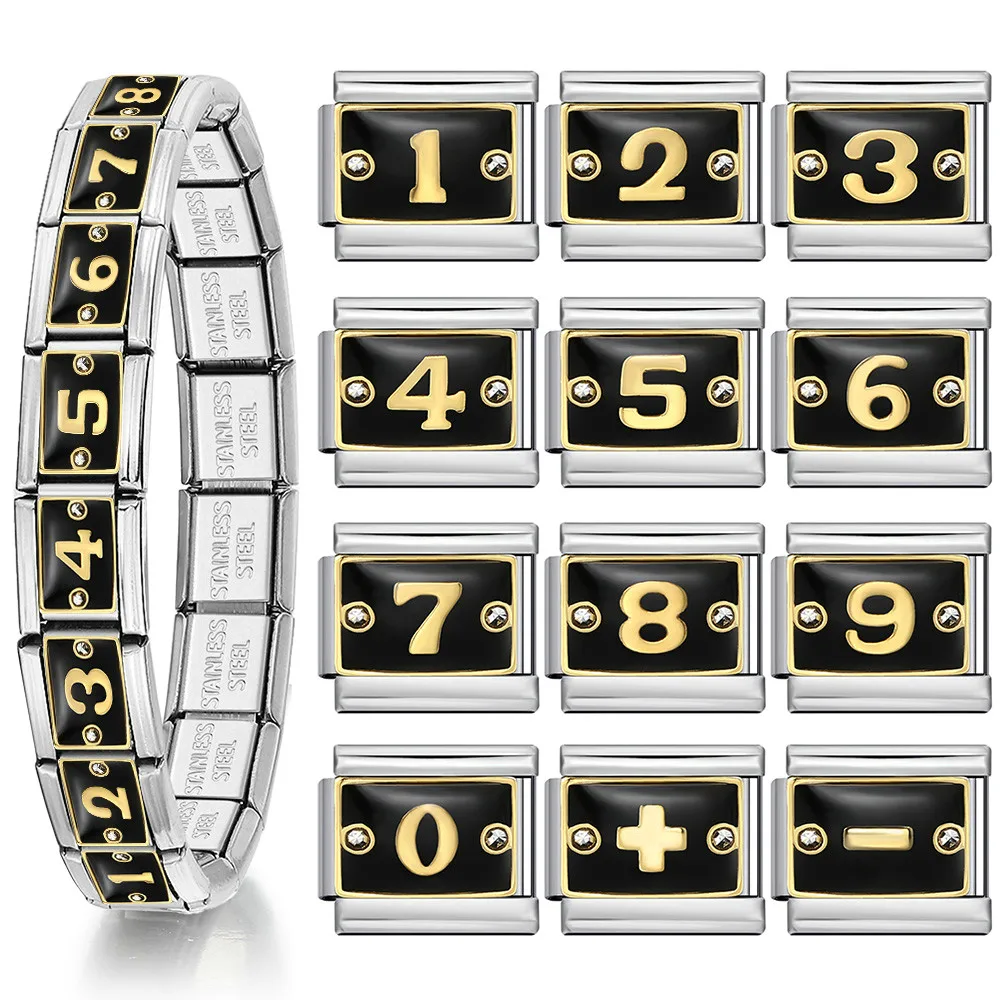 Einzelne Y2K Glückszahl italienische Charm Armband Zirkon Edelstahl elastische Gliederkette DIY Herstellung Modeschmuck Zubehör – Detail 1