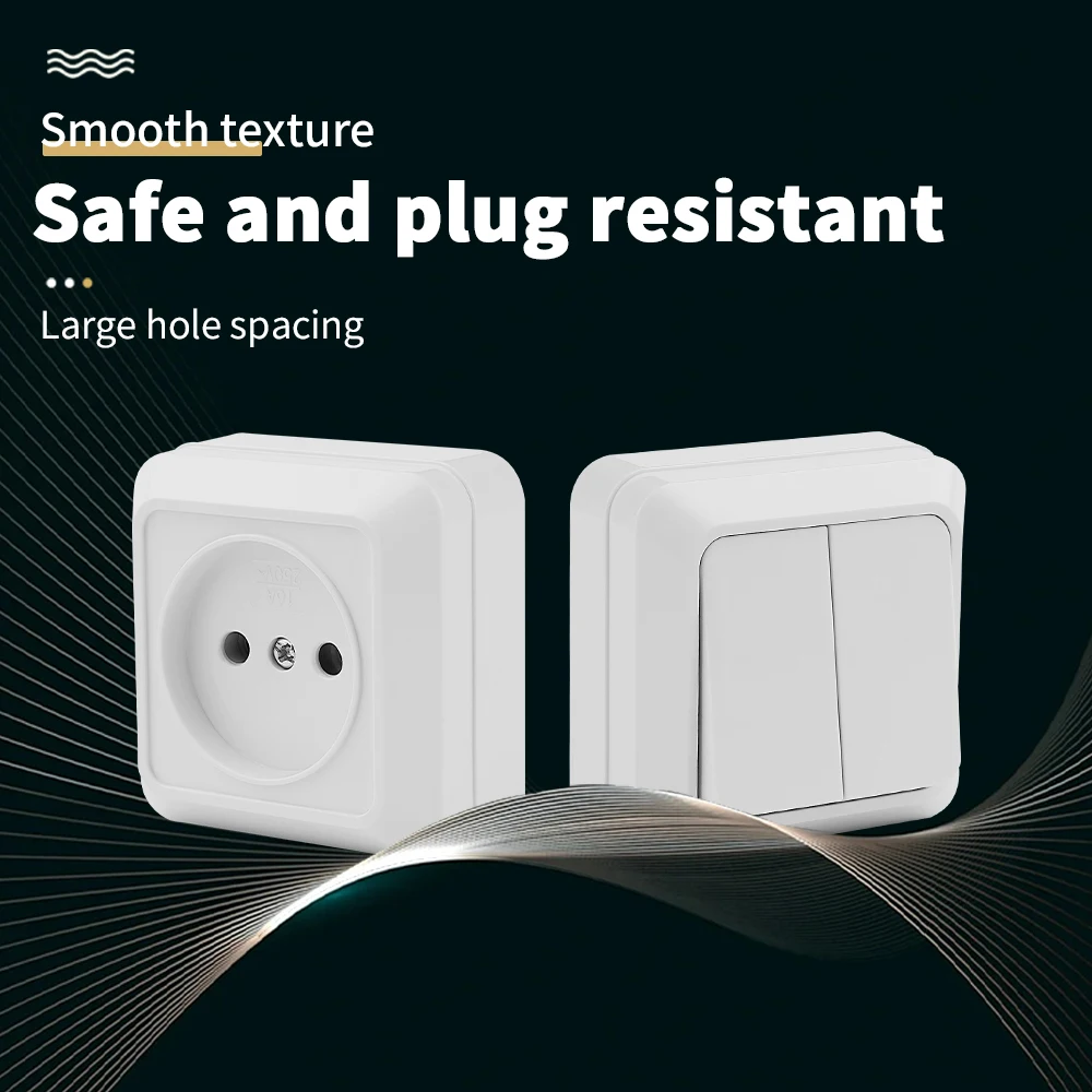 EU Standard Plugs Socket Flame Retardant Electrical Outlets Paint Plastic Not Ground Wall Mounted 250V Surface