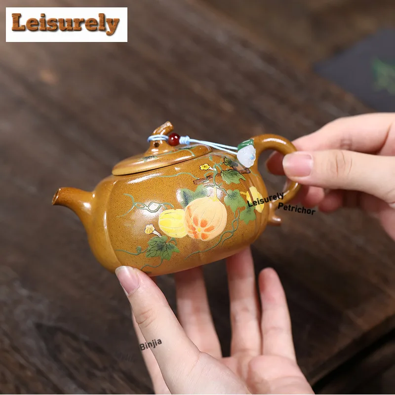 200ml Yixing Purple Clay Teapots Handmade Pumpkin Pot Raw Ore Wood-fired Porcelain Mud Kettle With Filter Zisha Tea Set Cha Gift