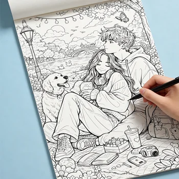 Libro da colorare con graffiti in stile cartone animato, copia di disegno a linee ad alta definizione, libro di disegno artistico, 21x14 cm, 24 motivi vivaci