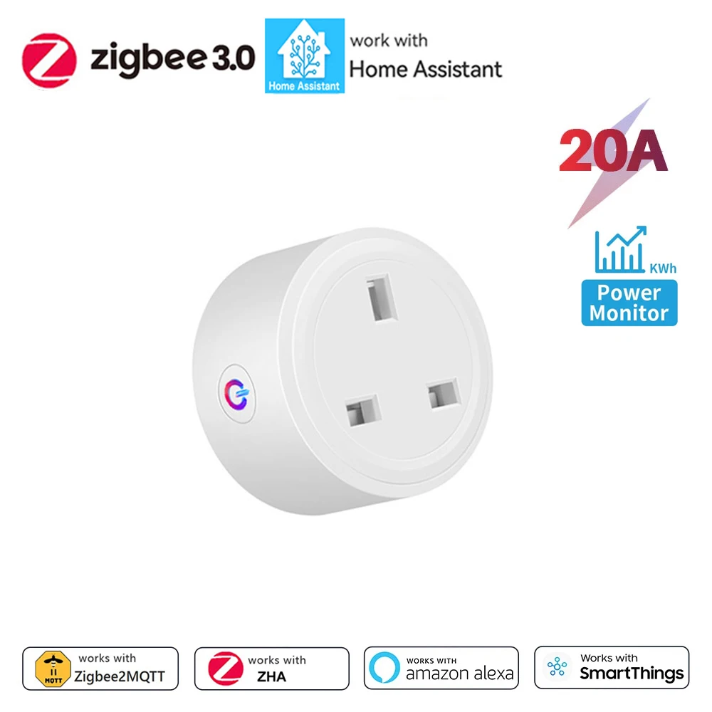 Розумна розетка Home Assistant Zigbee з британським штекером для автоматизації розумного дому з моніторингом енергоспоживання, підтримує Alexa, Zigbee2MQTT, ZHA