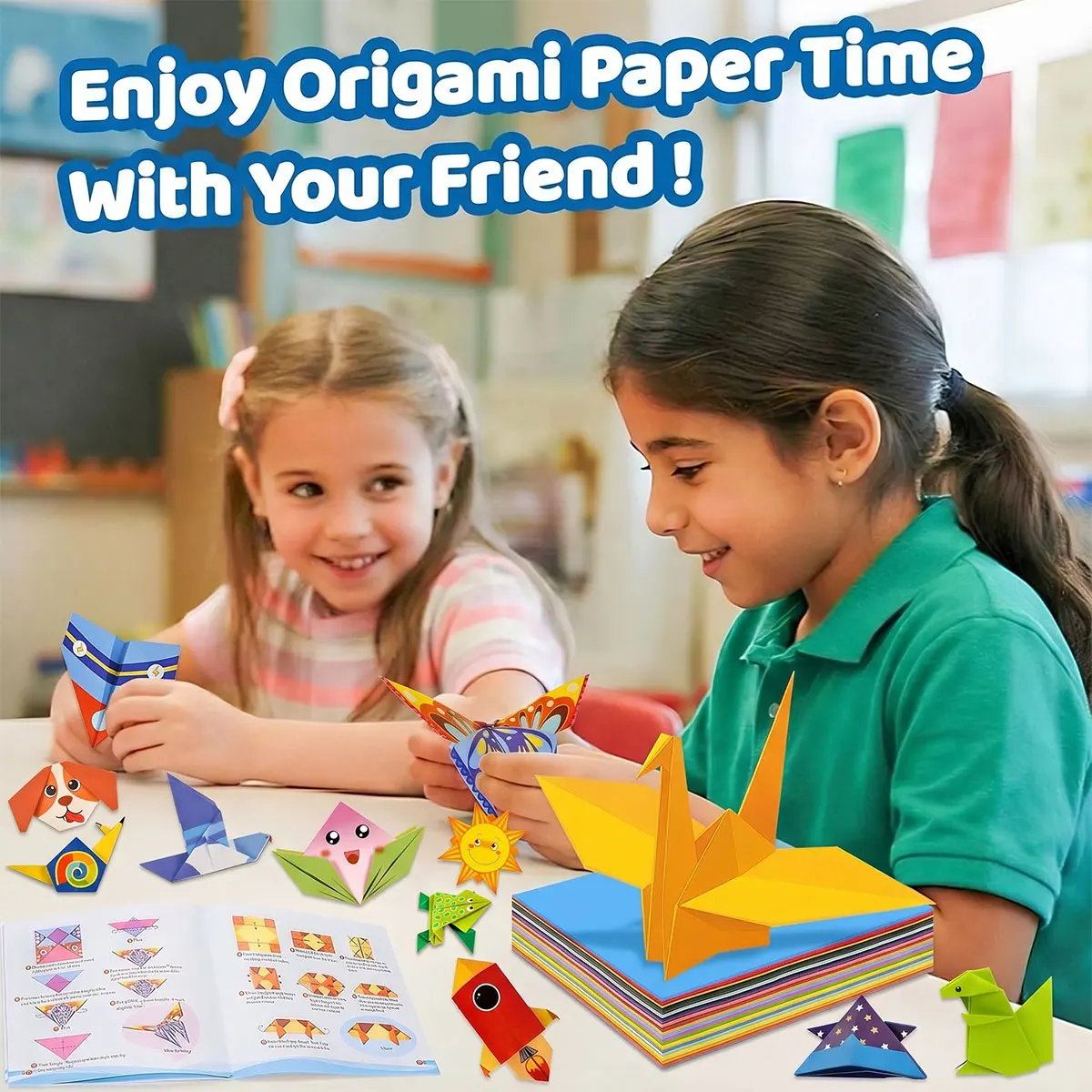 Origami Paper Set 96-208Pcs Craft Paper Kit with Instructional Book Art Projects Supplies for School Class Craft Lessons Gifts - 2