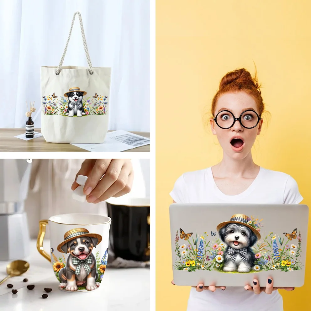 Lovely dog peel waterproof DIY Decals 3D transfers uvdtf crystal stickers 16oz uv dtf cup wraps for Libbey Glasses 3d Stickers Cup Wraps Uv Dtf Wrap Transfer