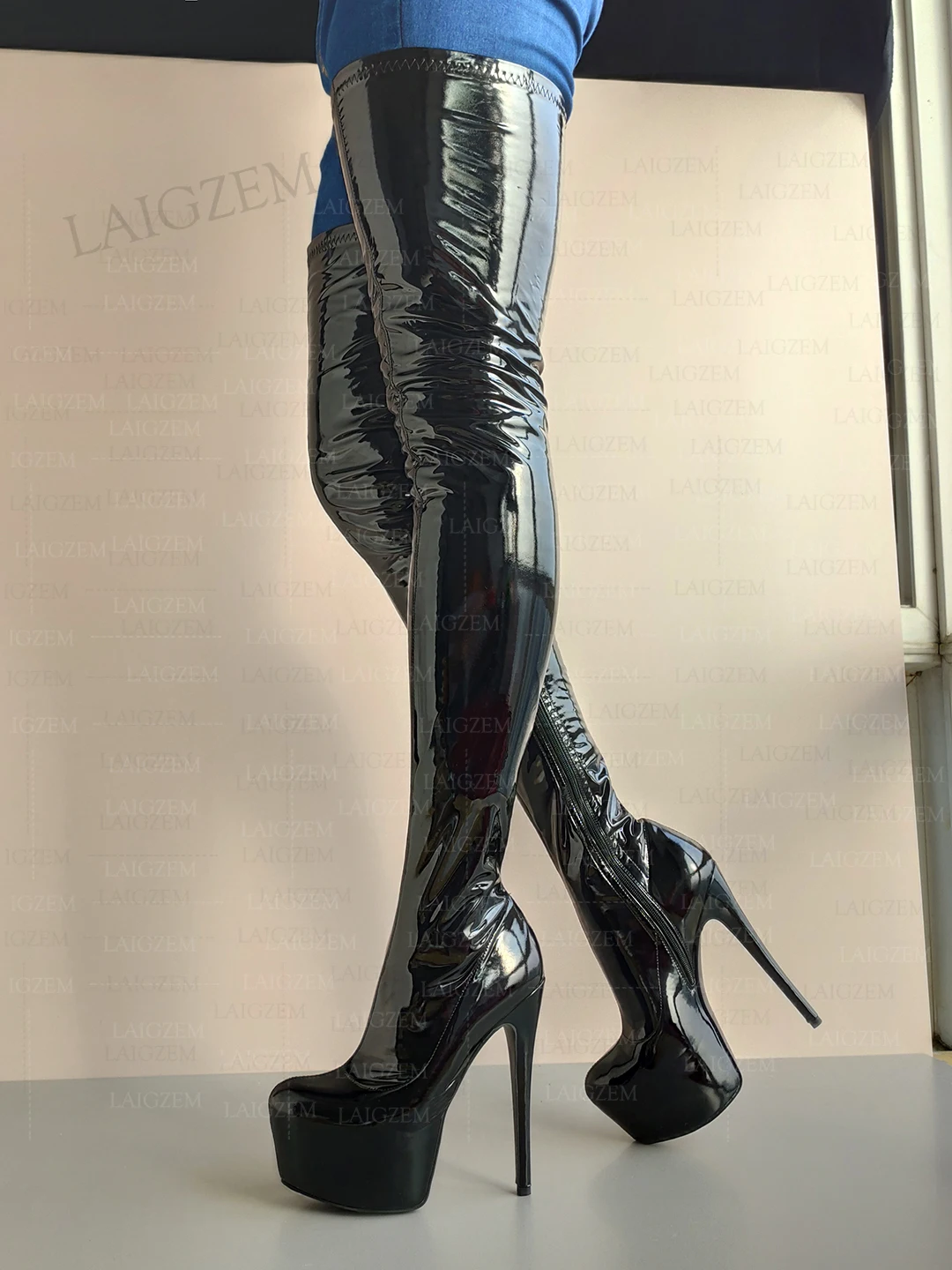 Women Thigh High Platform Boots Elastic High Heels Boots