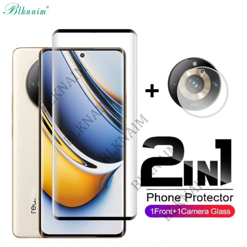 

Изогнутое закаленное стекло BLKNAIM 2 в 1 для Realme 10pro plus, Защита экрана для Realme 11pro plus, защитные пленки для камеры