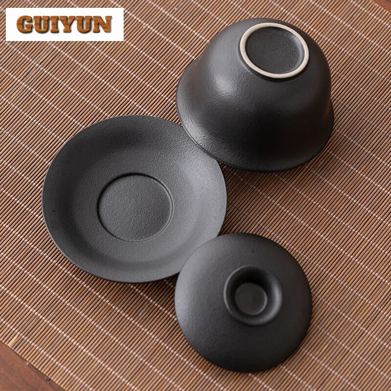 160ml Coarse Pottery Handmade Cover Bowl Household Small Capacity Gaiwan Aesthetic Tea Tureen Tea Brewing Items Collection