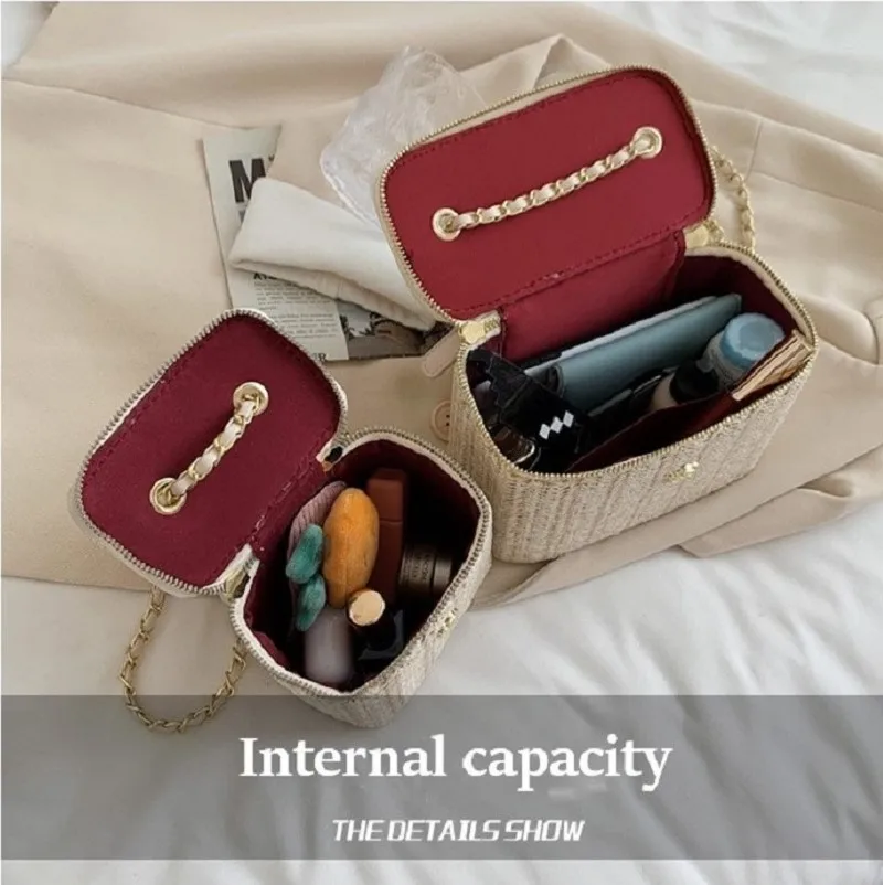 2023 حقيبة كروس بدلو صغيرة من القش للنساء للصيف نس...