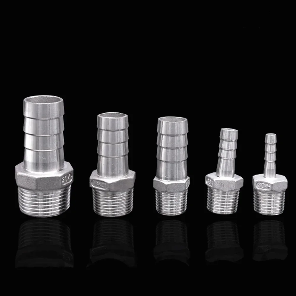 Pipe Fitting 1/8" 1/4" 3/8" 1/2" 3/4" 1" BSPT Male 6 8 10 12 13 15 16 19 20 25 32mm Hose Barb Connector 304 Stainless Steel Hosetail Coupler