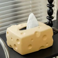 Cheese Tissue Box Holder Ceramic Home Decoration Kawaii Tissue Box Paper Storage Box for Living Room Vanity Countertop Office 1