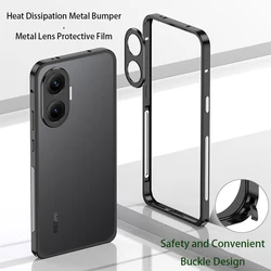 Sleek Metal Bumper Phone Case with Cooling Aluminum Alloy Frame for Redmi Turbo 4 (Black)