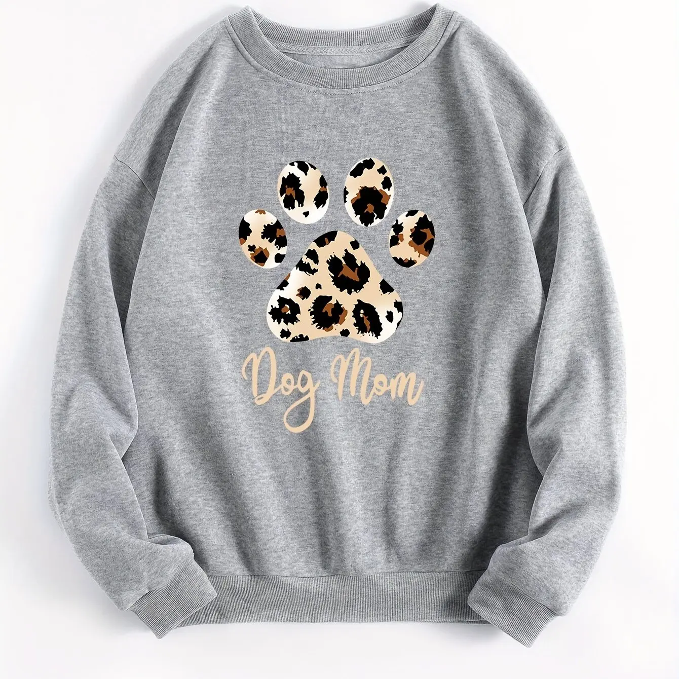 

Leopard Paw Print Crew Neck Sweatshirt Cute Long Sleeve Pullover Sports Women's Clothing Dog Lover Outerwear Women's jumper