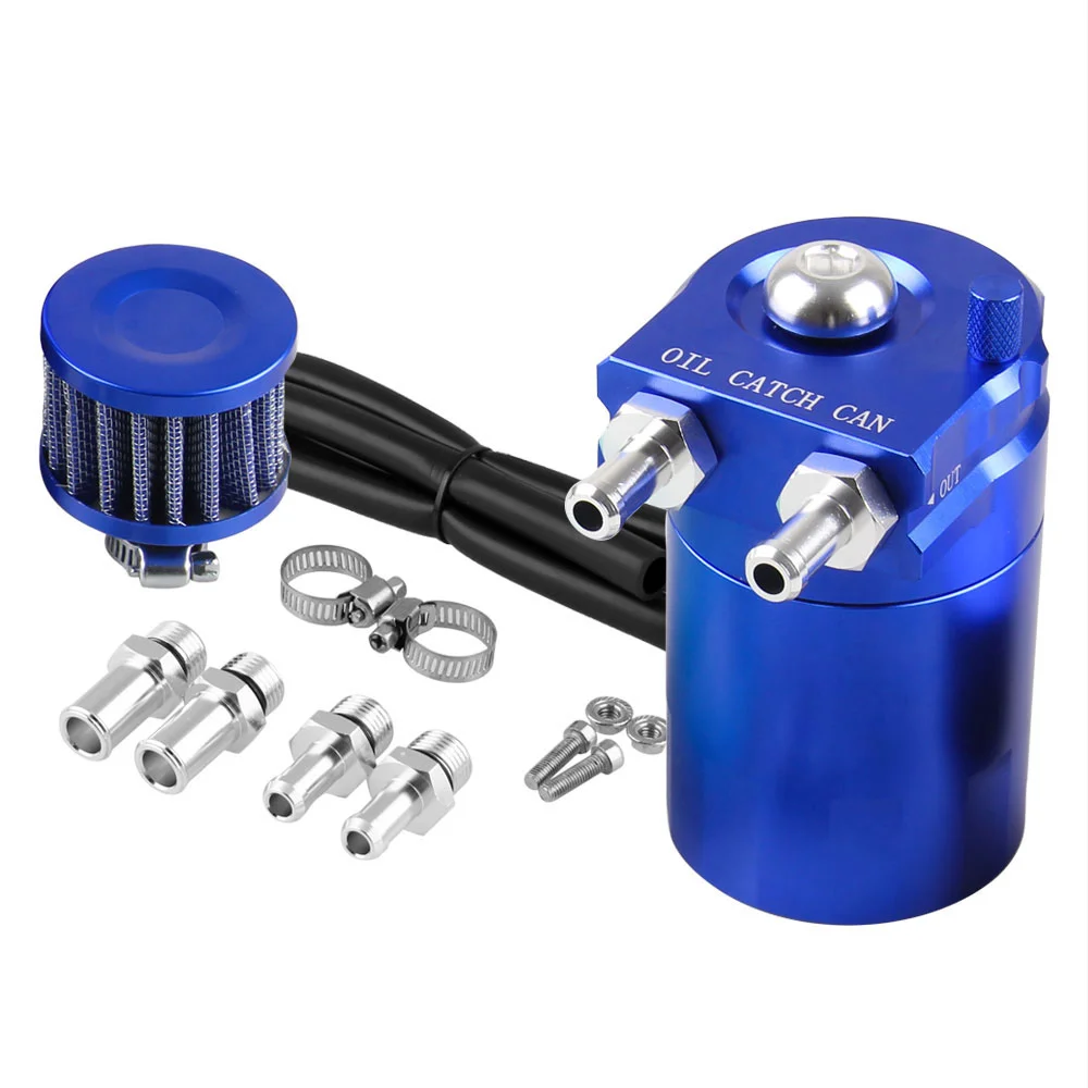 muge racing Universal Oil Catch Can Tank Kit Polish Baffled Reservoir with Breather Filter with 3/8" Fuel Line,Aluminum