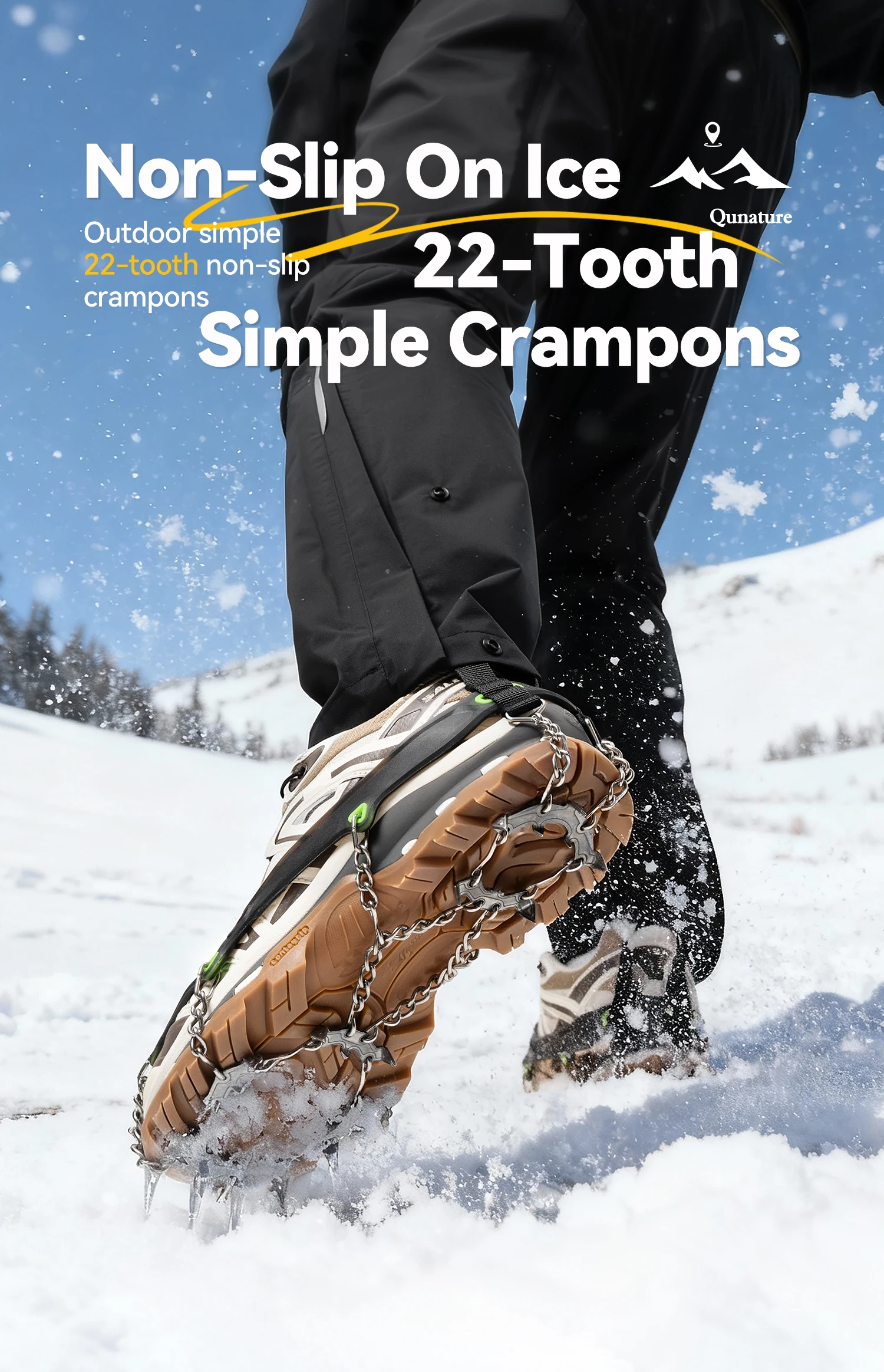 Ice grippers on shoes for winter walking