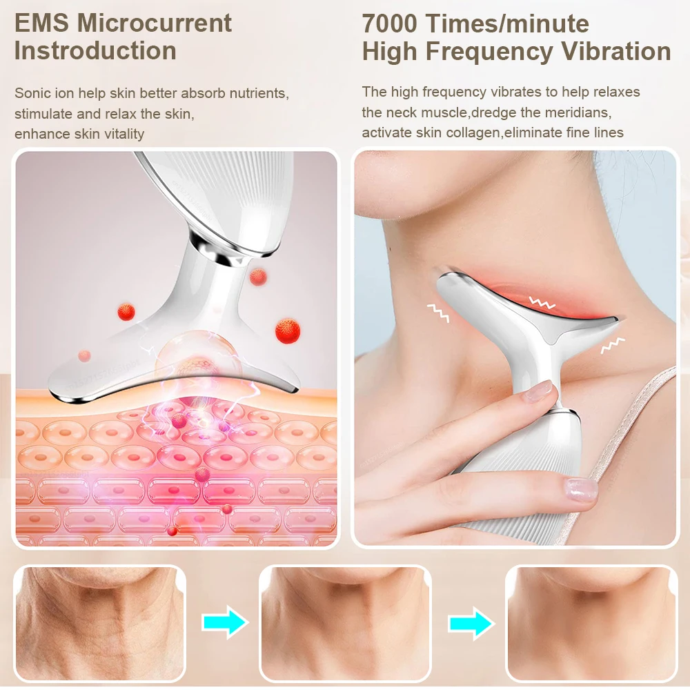 neck face massager face lifting roller Neck Face Lifting Massager EMS Skin Tighten Device 3 Color Light LED Photon Therapy Neck Wrinkle Remover ES-1081 Beauty Tools