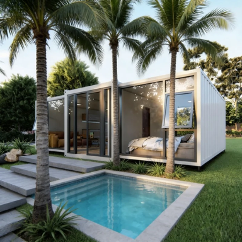 บ้านคอนเทนเนอร์หรูขนาด 40 ฟุต ประกอบสำเร็จรูป บ้านเคลื่อนที่พร้อมคุณสมบัติแบบบ้านกระท่อม สำหรับห้องนอนหรือใช้ในห้างสรรพสินค้า บ้านแบบโมดูล 1