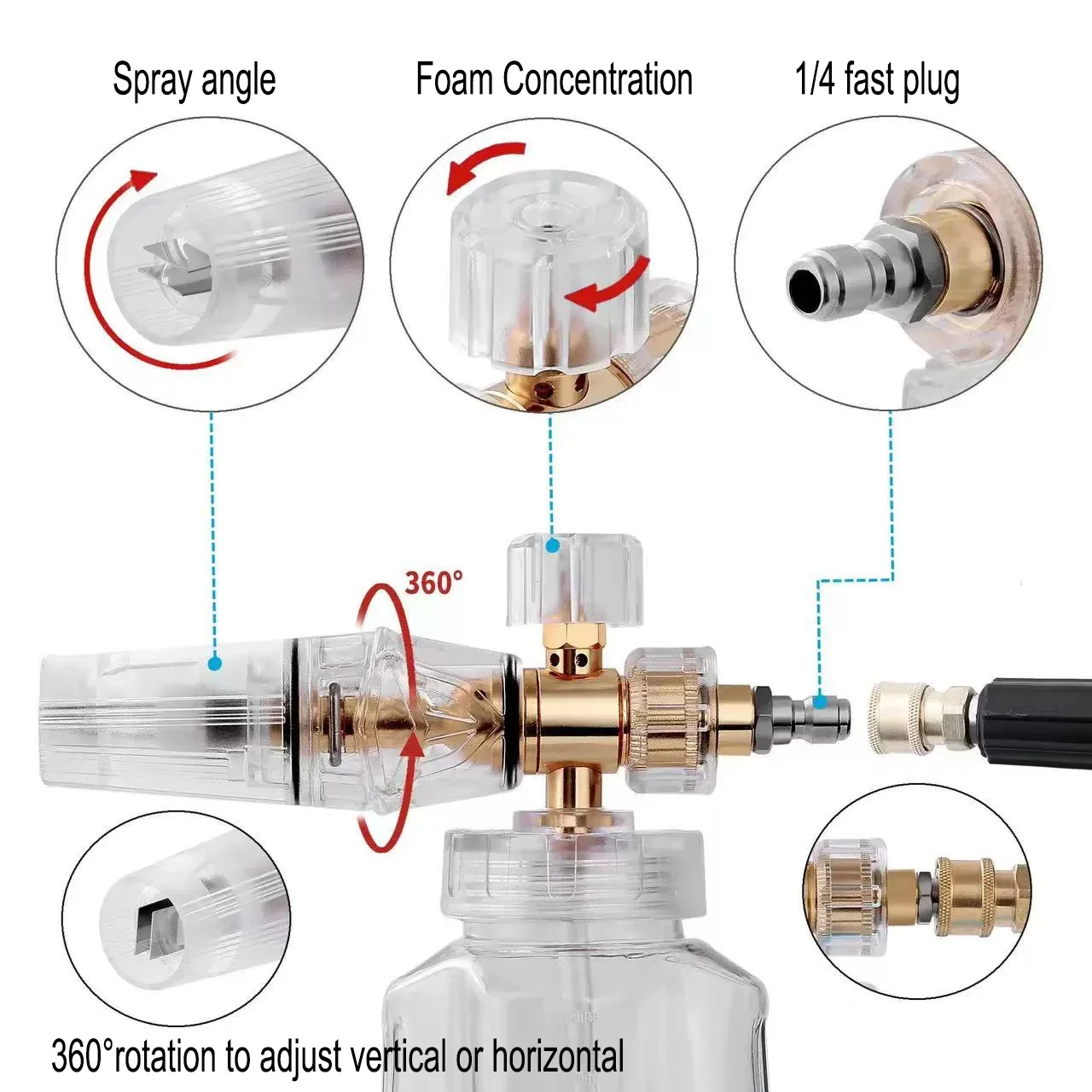High Pressure Foam Pot Transparent Adjustable Snow Foam Spray Gun Car Washing Machine Spray Gun Household Car Cleaning Copper 4