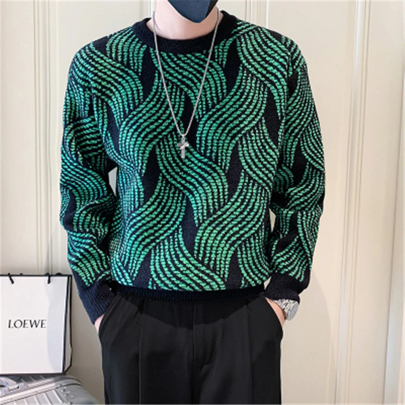 

Knitwears Men Long Sleeve Print Sweater Coat Korean Style Slim Fit Pullovers O Neck Casual Knitting Ropa Hombre Pulls Autumn