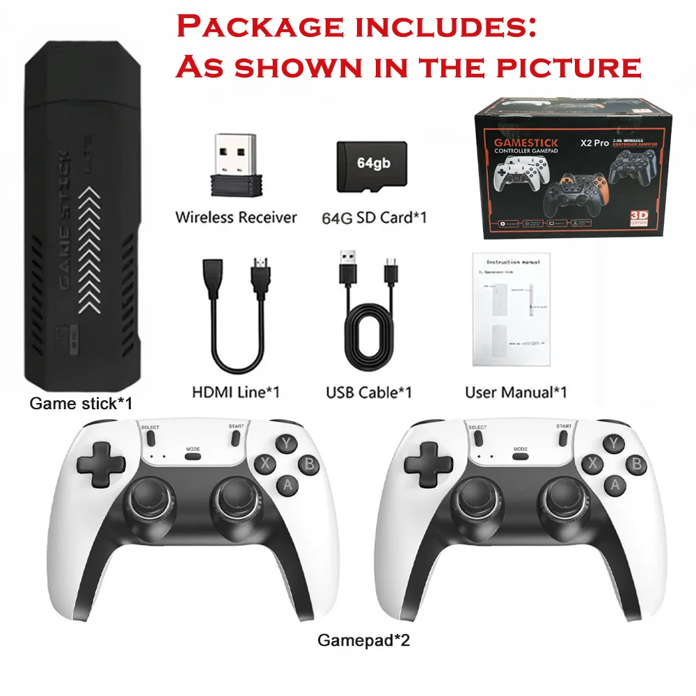 X2PRO Console retrò 4K Ultra HD, gamepad wireless ricaricabile, 2 giocatori, compatibile con HDMI per giocare su TV domestica_voghion.com