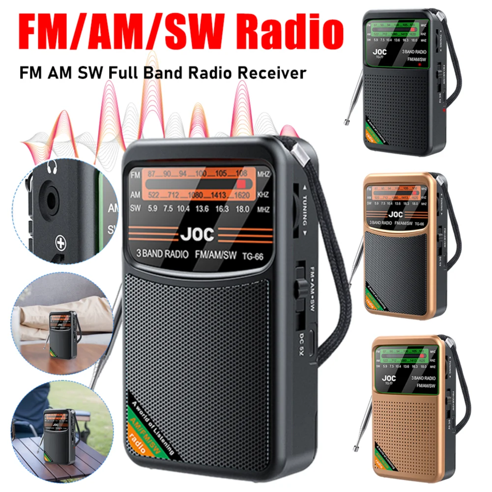 휴대용 AM FM SW 라디오 배터리로 작동되는 라디오(LED 손전등 포함) 야외 캠핑 및 비상용 포켓 라디오 소형 라디오