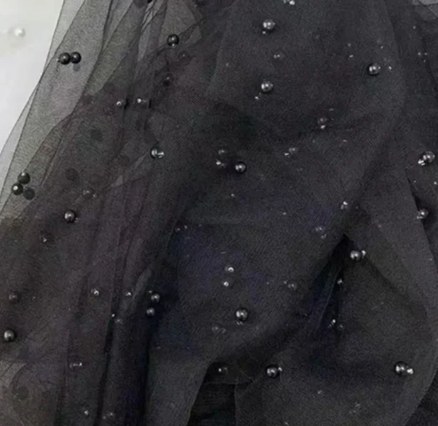 Women Puffy Sleeves Gloves Pearls White Black Detachable for Wedding Bride Dress