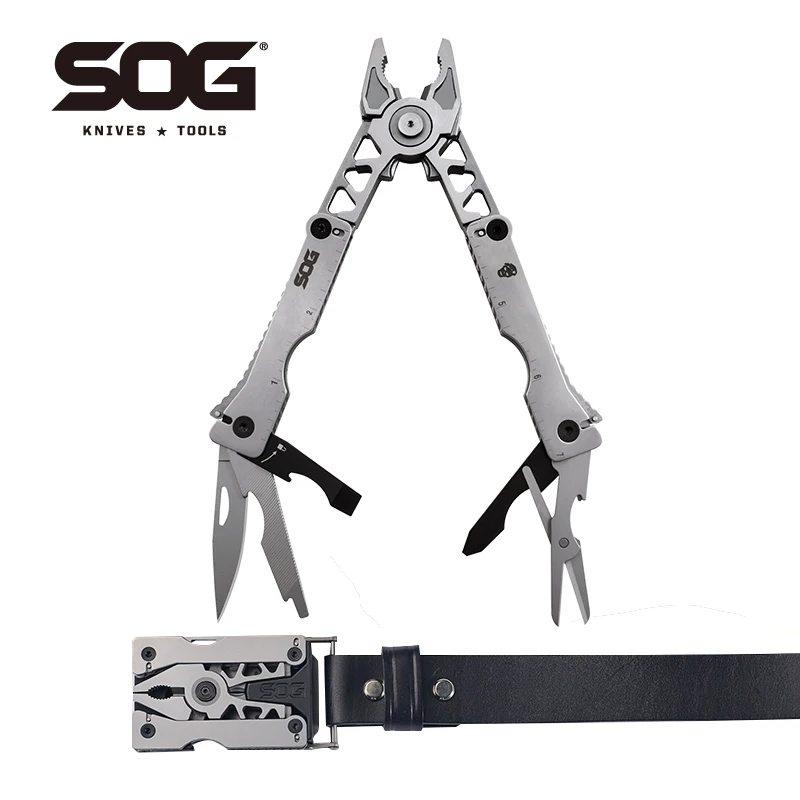 SOG 12 Tools Sync II Belt Buckle Multi-tool EDC Folding Pliers Outdoor Camping Self-defense Supplies Survival Tools Set SN1011CP