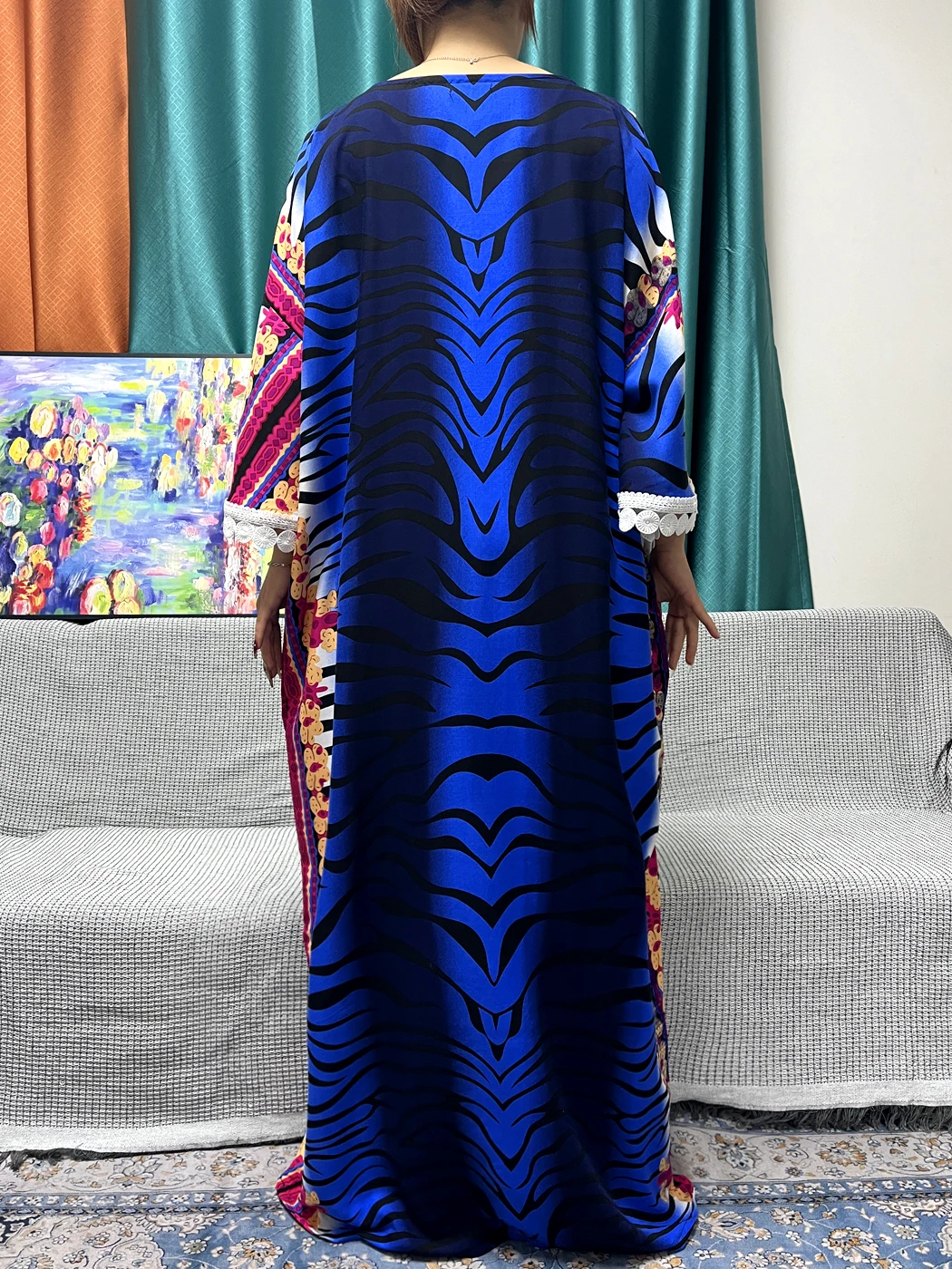 Muslim Abayas For Women Appliques Lace Cotton Long Sleeves Loose Femme Robe African Nigeria Evening Dresses With 200x100cm Scarf