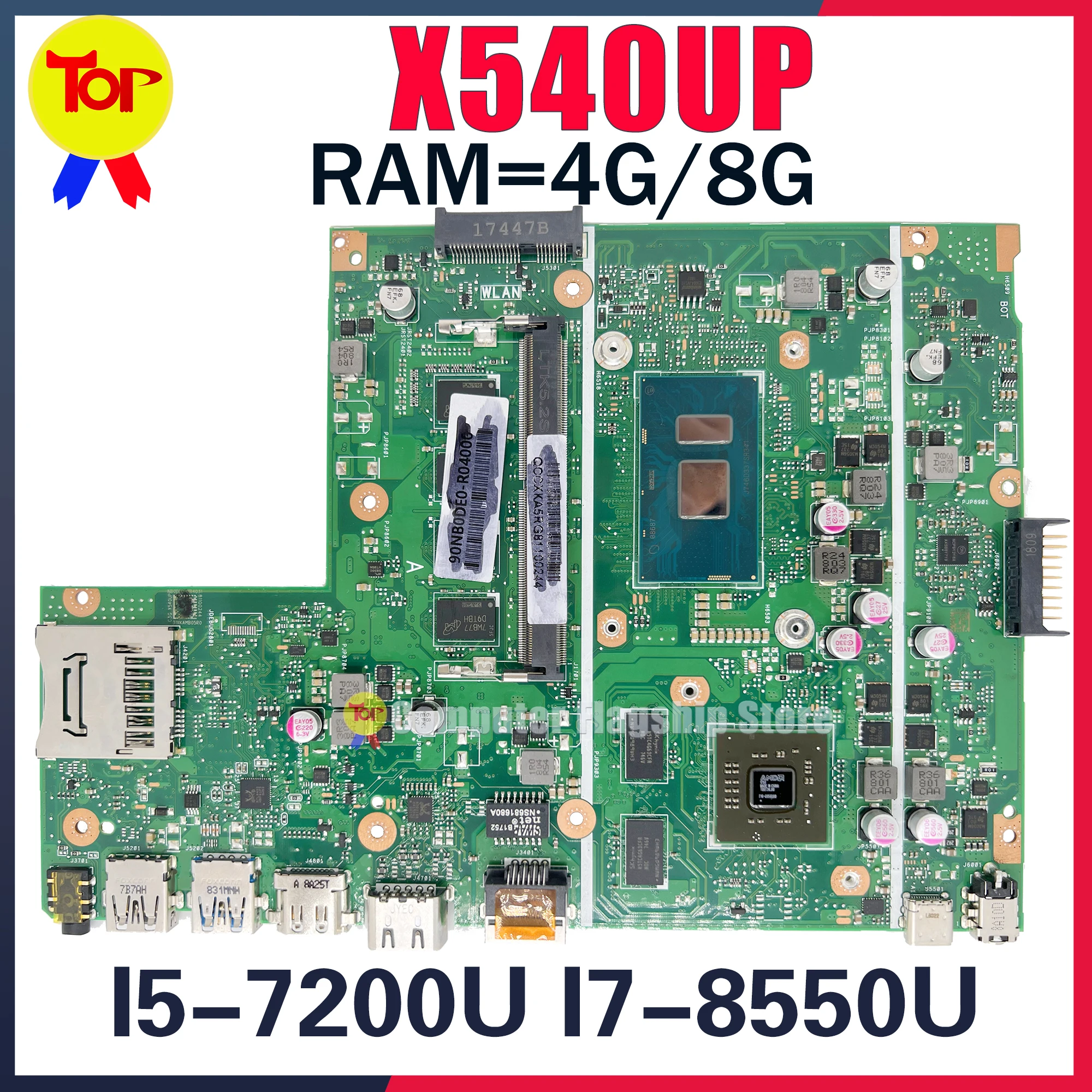 

KEFU X540UP Laptop Motherboard For ASUS X540UPR F540U C520U VM592U I5-7200U I7-7500U I5-8250U I7-8550U 4G/8G 100% Working Testd