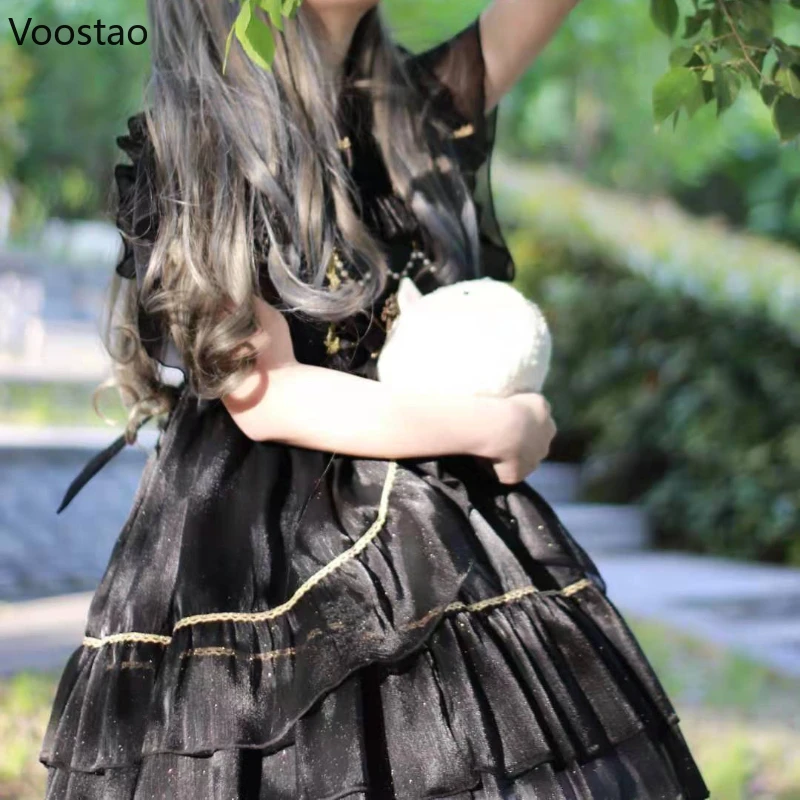 Japanese Sweet Arctic Night Lolita Princess Dress Girls Cute Chic Ruffles Lace Bow Party Dresses Women Kawaii Blue Mini Vestidos