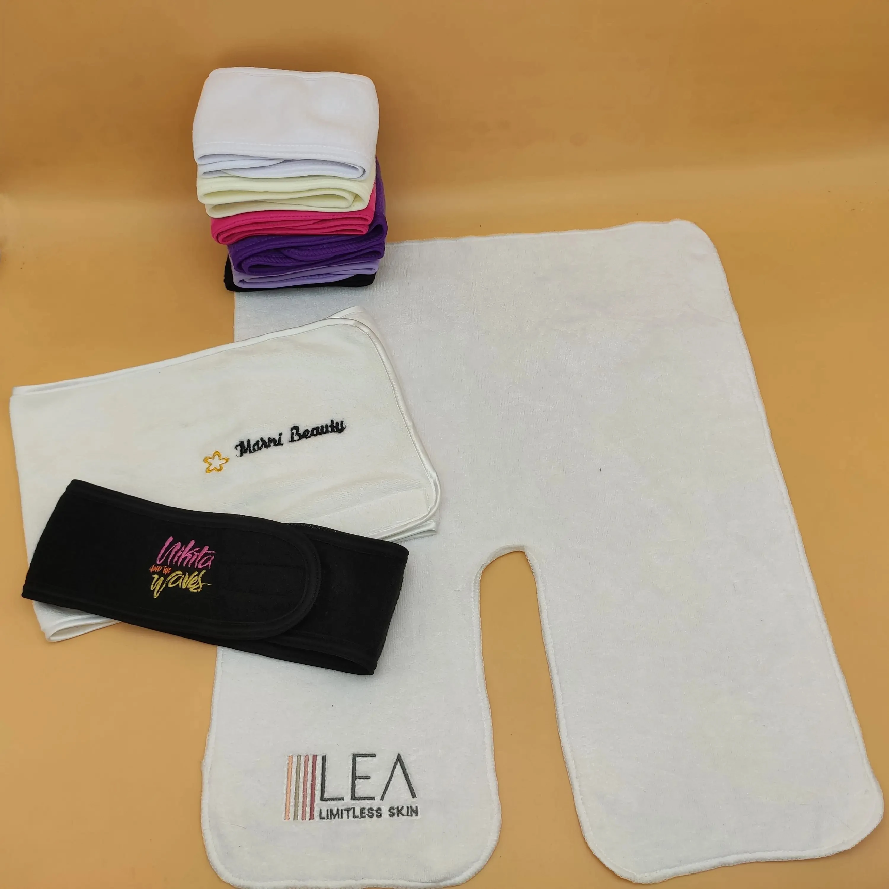 50pcs Custom Logo Facial  Spa Embroidery Hairband Terry Cloth Stretch Towel Washable Facial Spa Makeup Headband 5