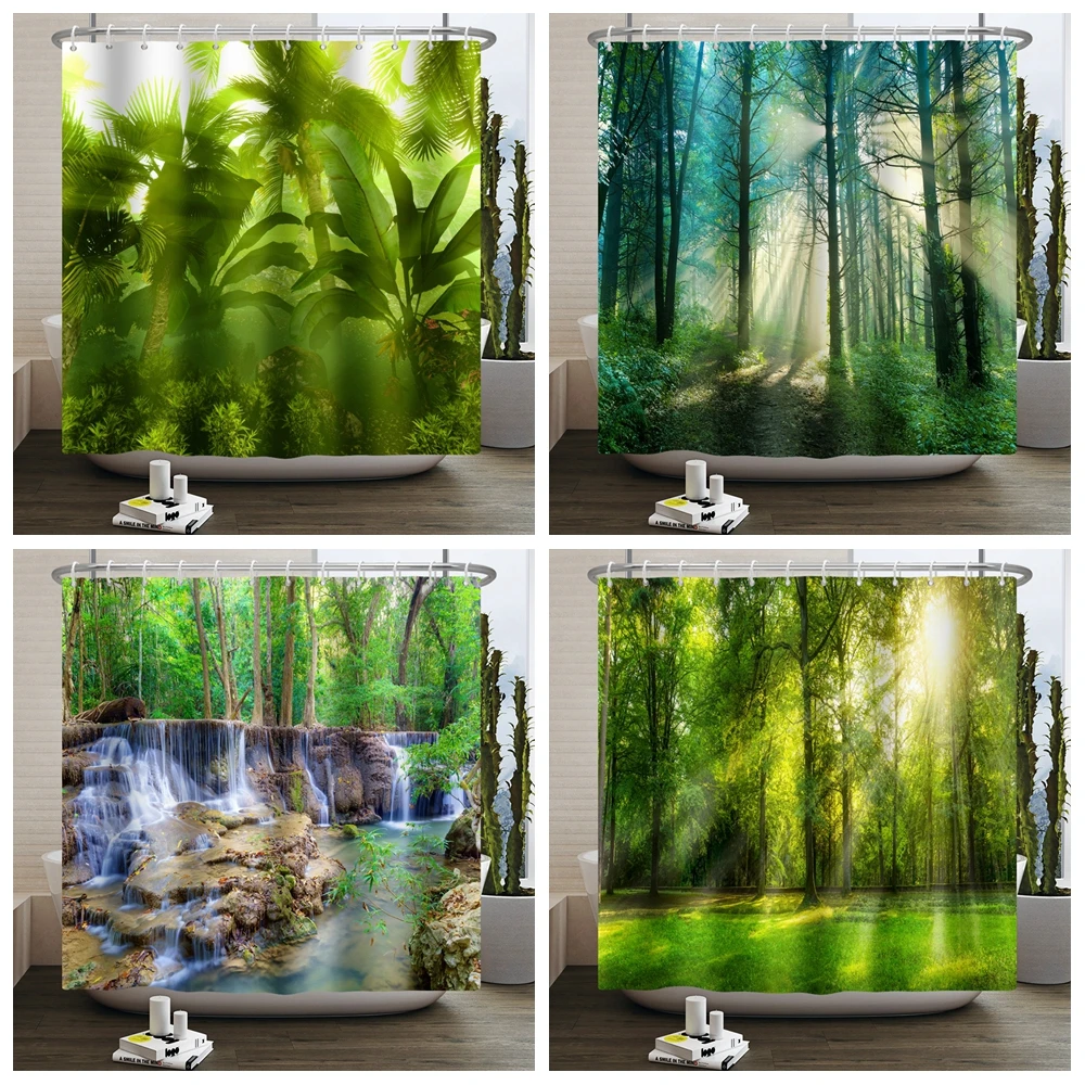 

Natural Scenery Forest Tree Shower Curtains Summer Sunlight Jungle Landscape Waterproof Bath Curtain Home Decor Bathroom Curtain