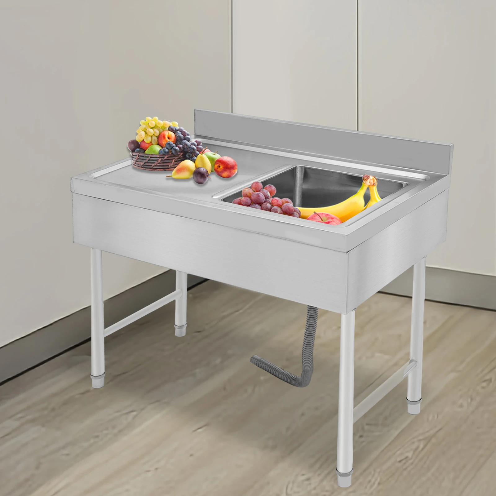 Freestanding Rectangular Silver Stainless Steel Sink Commercial Outdoor Sink for Homes/Restaurants 2