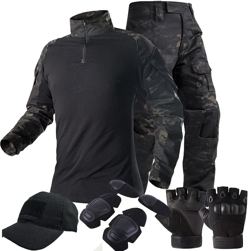 Camo Uniform Training Set Mens 1/4 Zip Combat Tops MCBK Waterproof Tactical Suits Multiple Pockets Quick Drying Workwear Cargo