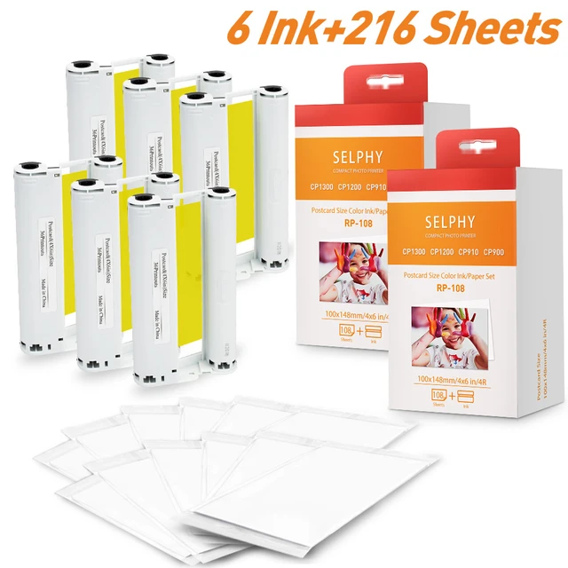 Ensemble de papier photo pour imprimante, cassette d'encre, compatible avec  IL Selphy, CPlingCP1200, CP1000, CP910, Selphy CP1500, KP108IN, 6 pouces