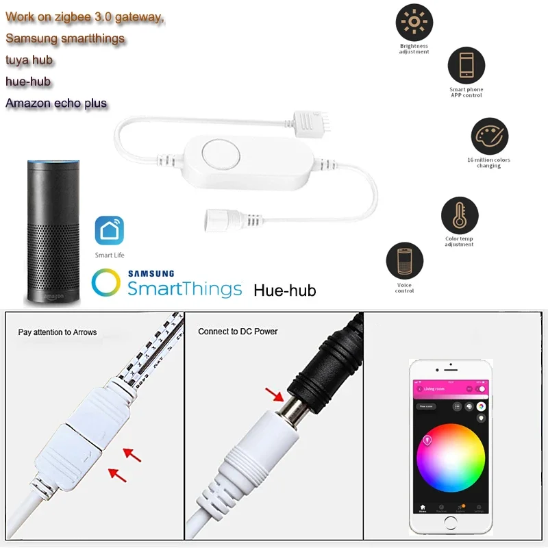 Zigbee RGB LED sotto l'illuminazione dell'armadio Kit di illuminazione per mobili da cucina dimmerabile per ZIGBEE 3.0 Smartthings hu-e/b Echo Plus