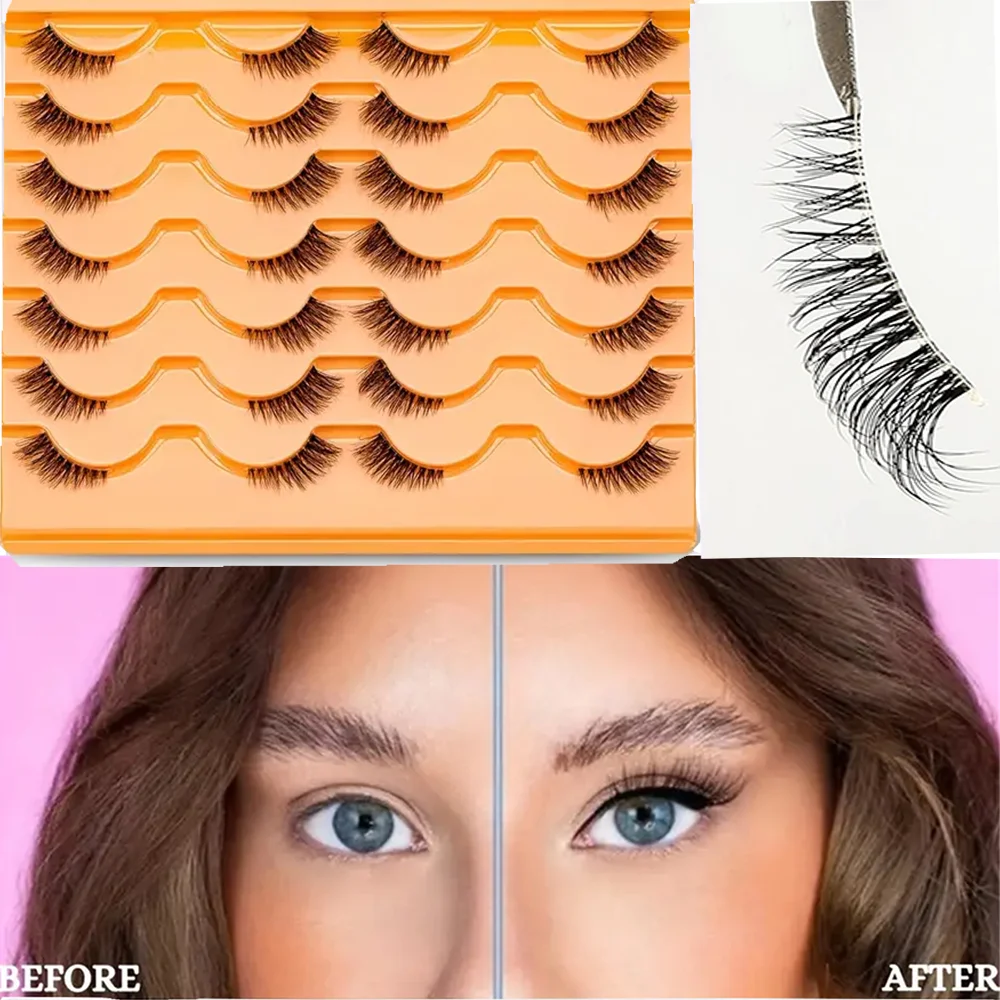 14 Pairs Of Semi-eye False Eyelashes Transparent Eyelashes Natural Slender Crossed Fluffy Curled Eyelash Extension For Daily