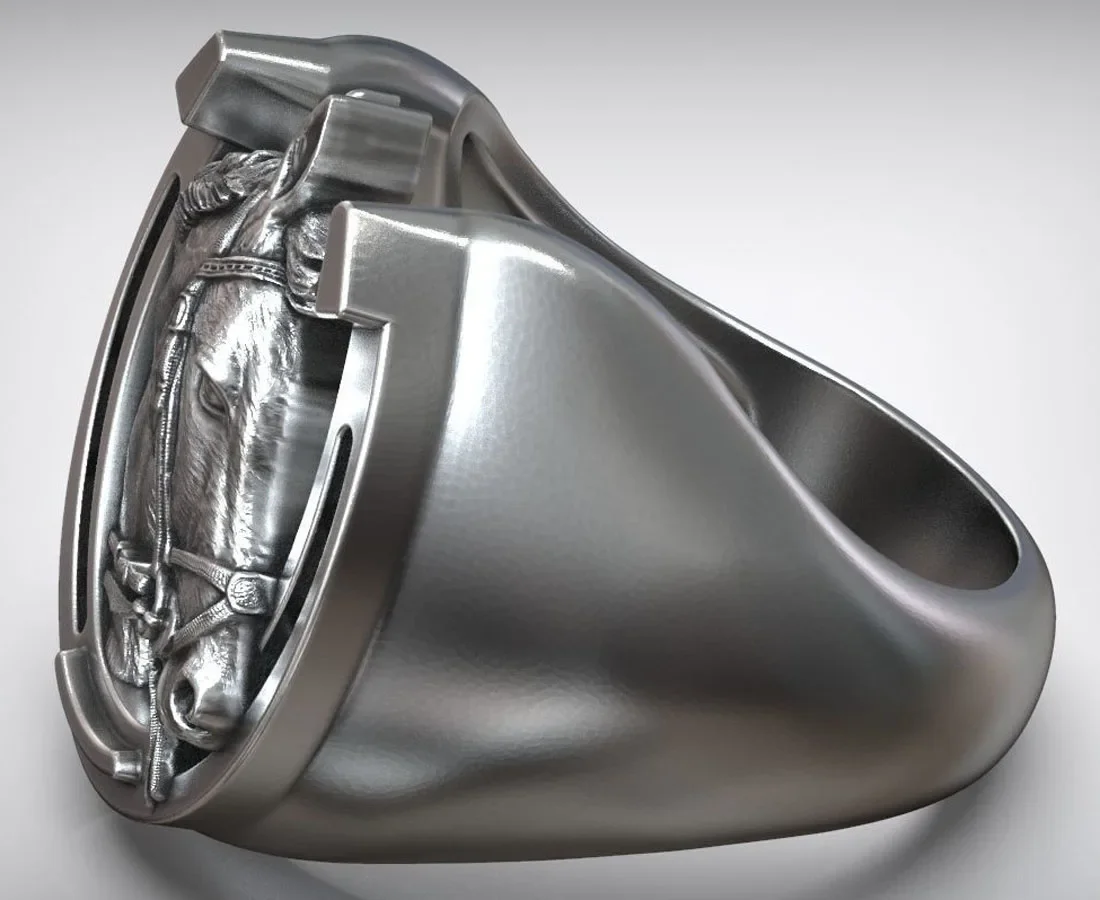 23g 3D Lucky Horseshoe Horse Head Men And Dad Gold Rings  Customized 925 Solid Sterling Silver Rings Many Sizes 7-12