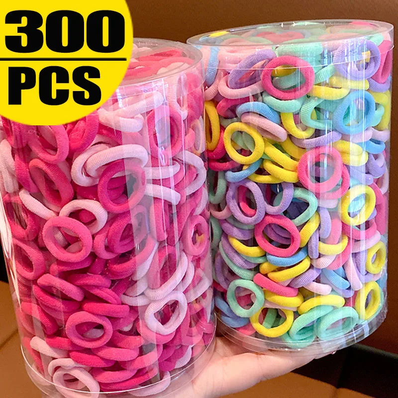 

300/200/100PCS Colorful Nylon Elastic Hair Bands for Female Ponytail Hold Small Hair Tie Rubber Bands Scrunchie Hair Accessories