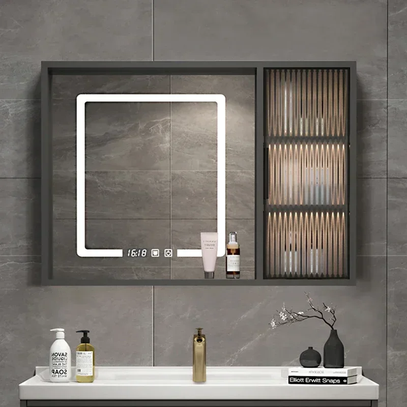 Nordic Luxury Smart Bathroom Mirror Cabinet Wall-mounted Multi-functional Anti-fog Mirror Cabinet Simple Home Furniture FYBC